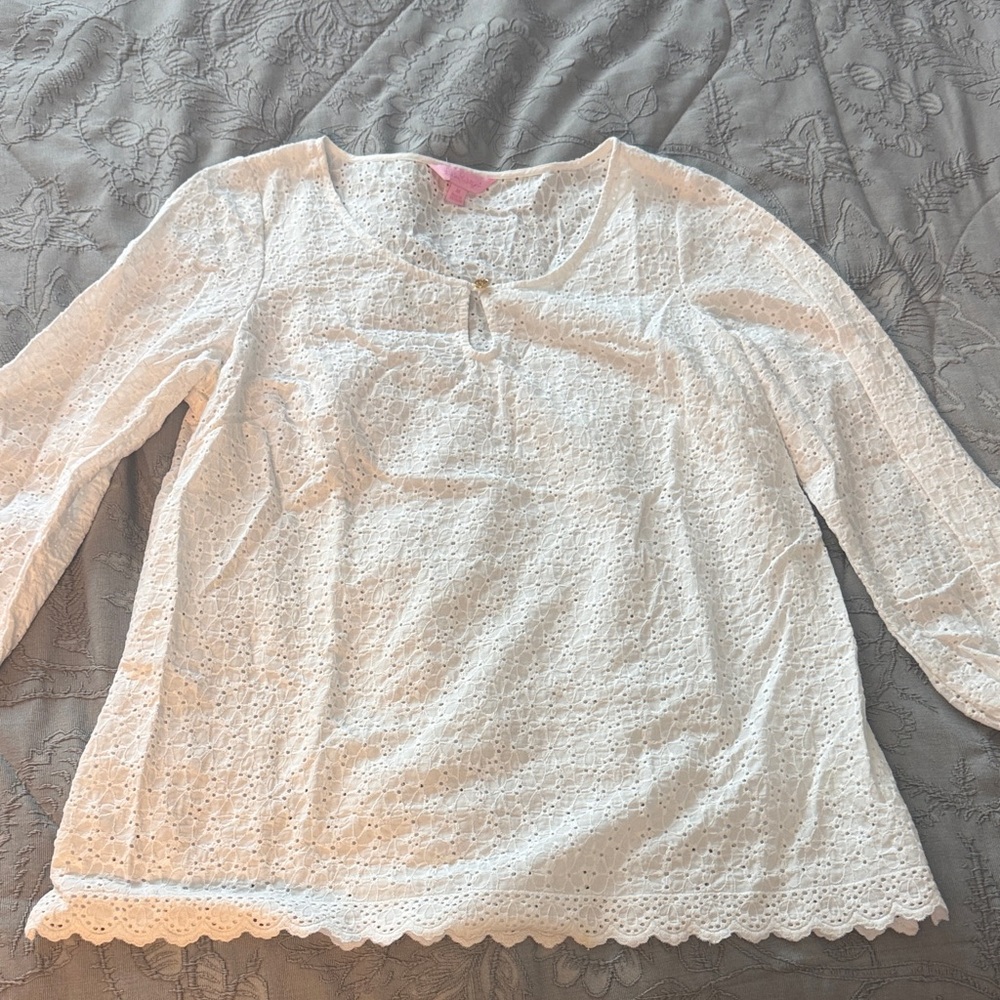 Lilly Pulitzer White Eyelet Long Sleeve Blouse